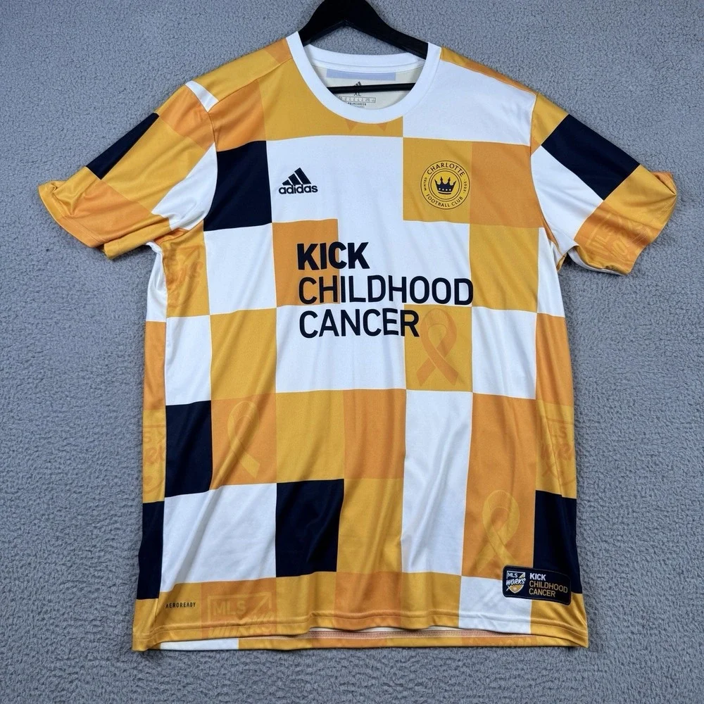 Charlotte FC Soccer Jersey XL Adidas 2022 MLS Kick Childhood Cancer Pre Match